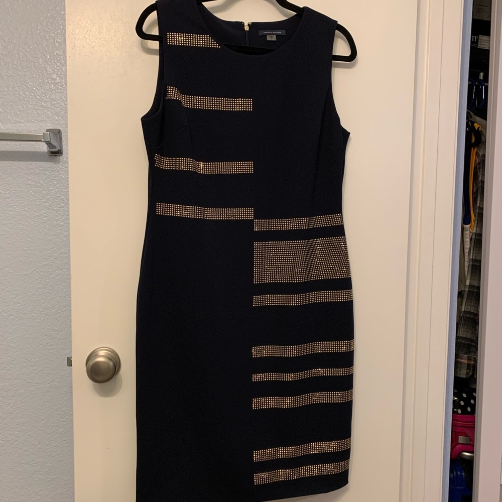 Navy/gold studded sheath dress